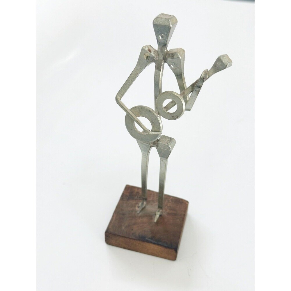 Brutalist Guitar Man Horseshoe Nail Art Sculpture Made In Spain